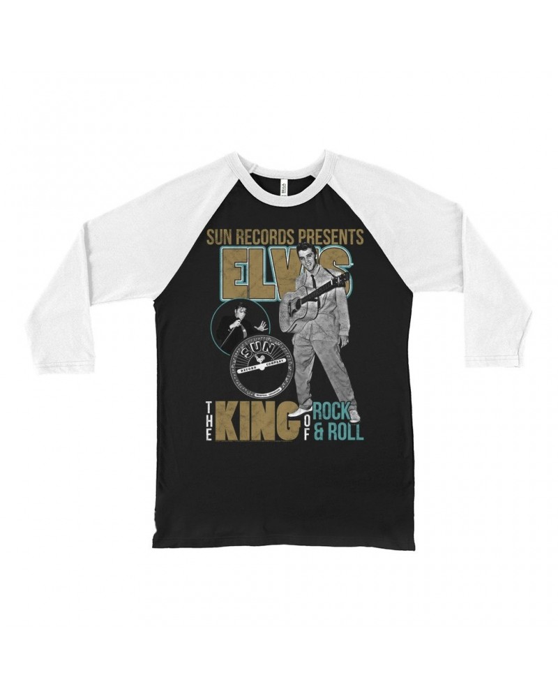Elvis Presley Sun Records 3/4 Sleeve Baseball Tee | Presenting The King Of Rock n Roll Sun Records Shirt $10.18 Shirts