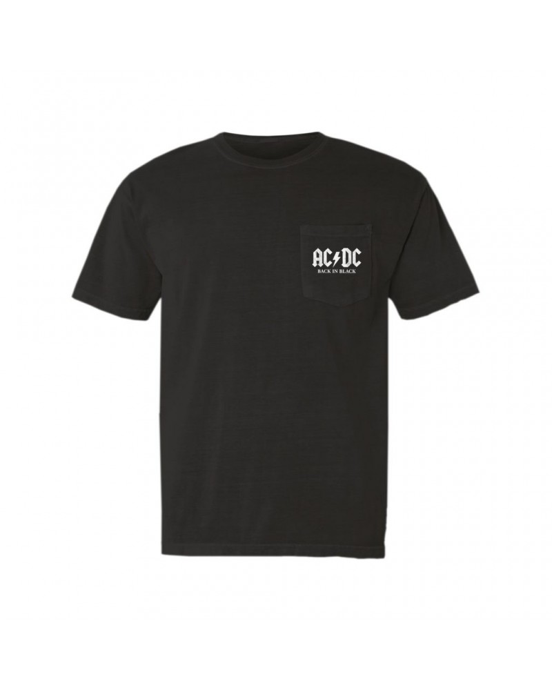 AC/DC T-Shirt | Back In Black US White Design Pocket T-shirt $13.48 Shirts