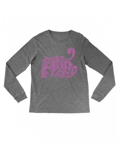 Pink Floyd Heather Long Sleeve Shirt | Groovy Logo Distressed Pink Shirt $8.99 Shirts