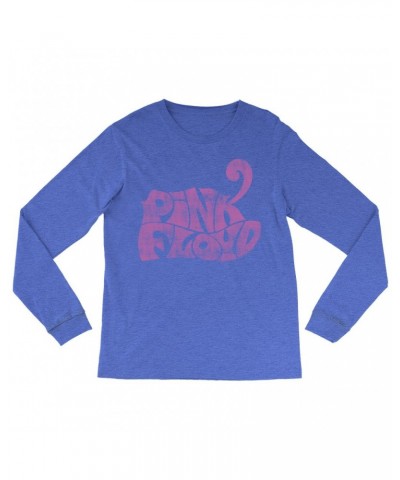 Pink Floyd Heather Long Sleeve Shirt | Groovy Logo Distressed Pink Shirt $8.99 Shirts